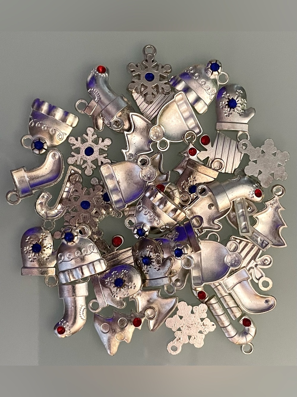 46-pc LOT - Assorted Winter Holiday Silvertone Metal Charms Single Rhinestones